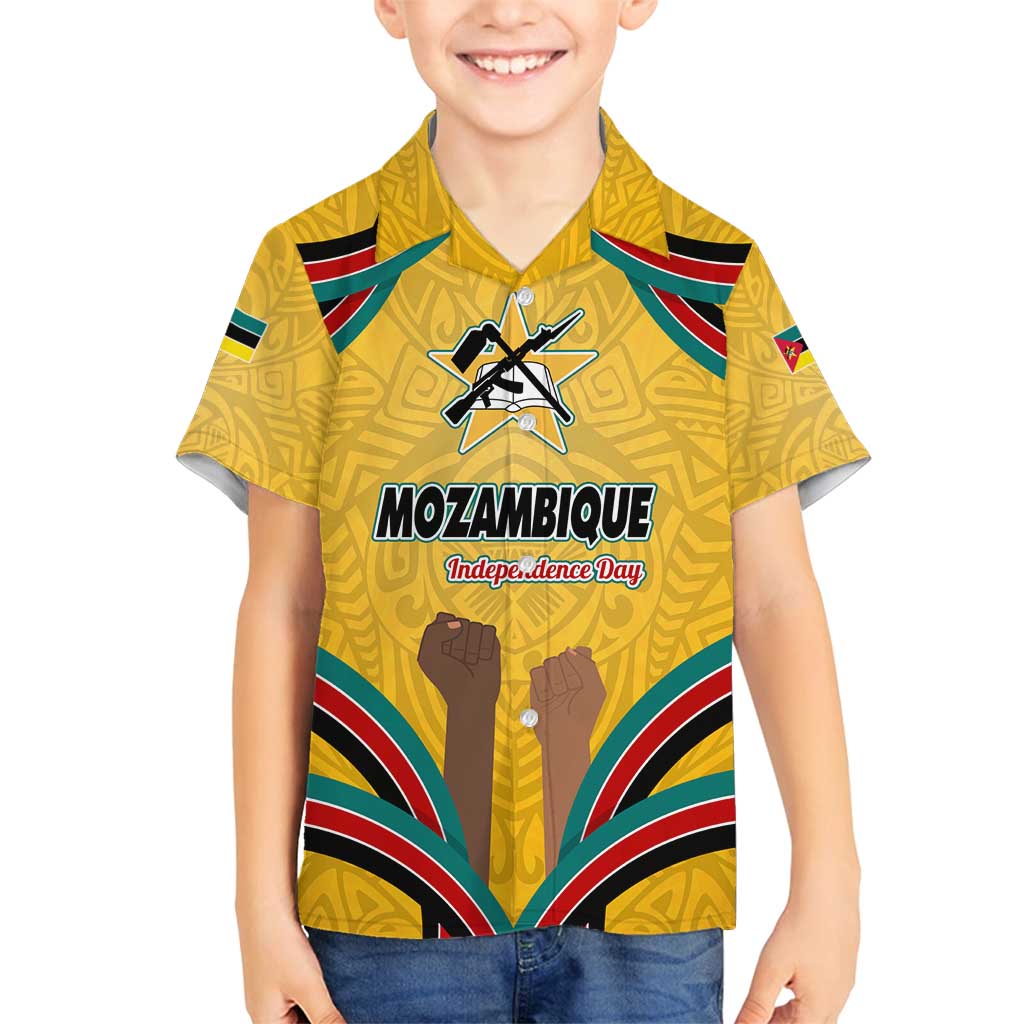 Mozambique Family Matching Summer Maxi Dress and Hawaiian Shirt with Yellow Red Green Swirl Design and Independence Day - Wonder Print Shop