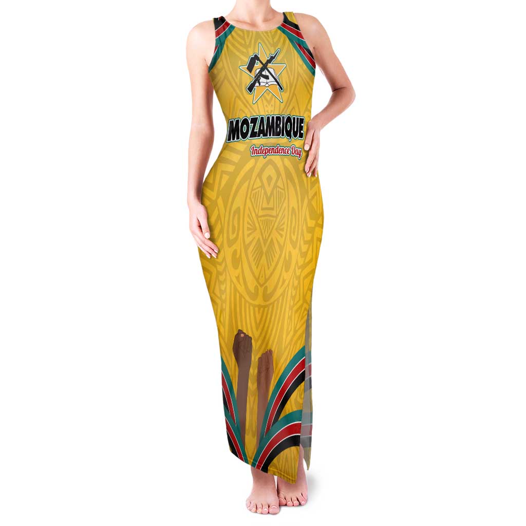 Mozambique Family Matching Tank Maxi Dress and Hawaiian Shirt with Yellow Red Green Swirl Design and Independence Day - Wonder Print Shop