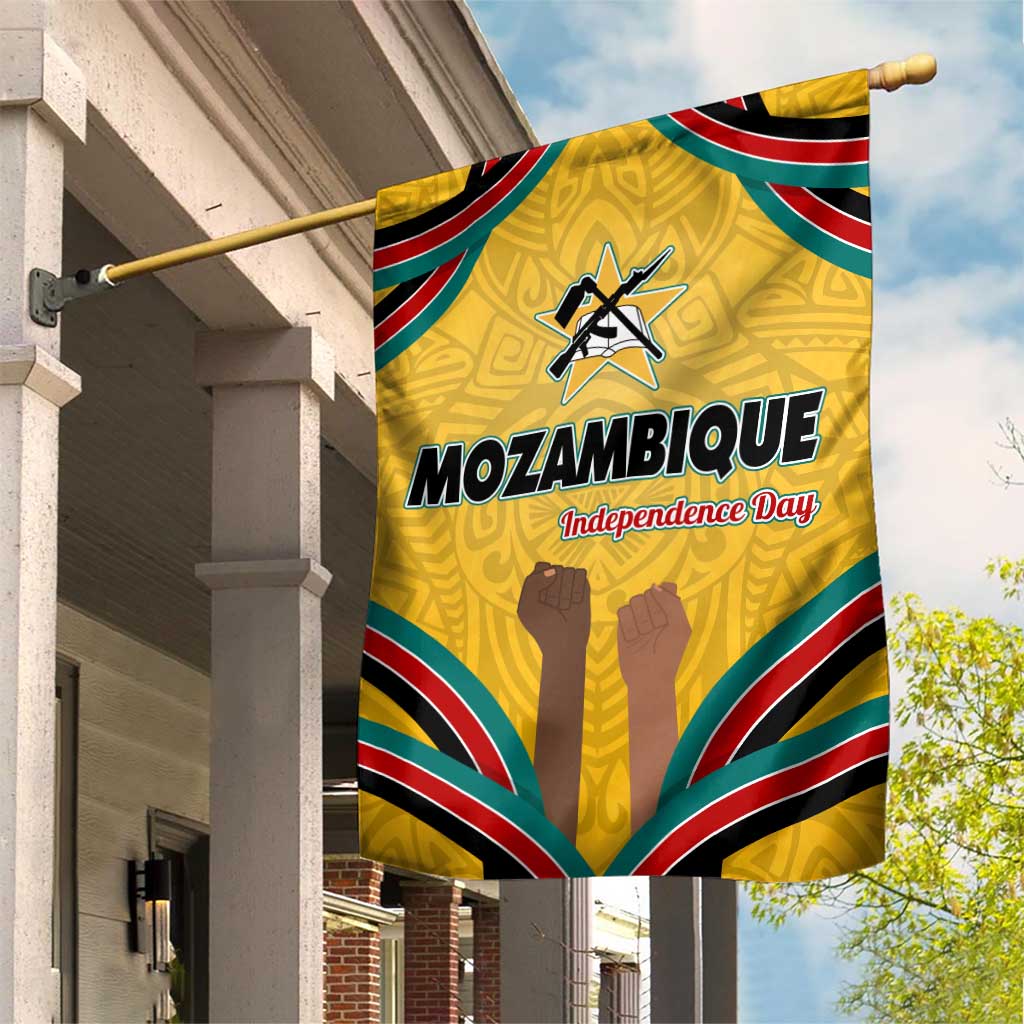 Mozambique Garden Flag with Yellow Red Green Swirl Design and Independence Day - Wonder Print Shop