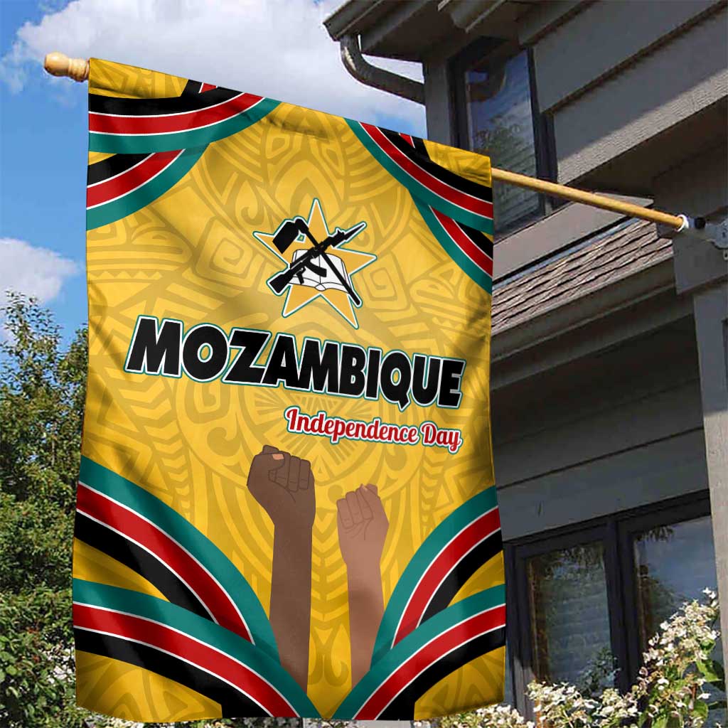 Mozambique Garden Flag with Yellow Red Green Swirl Design and Independence Day - Wonder Print Shop