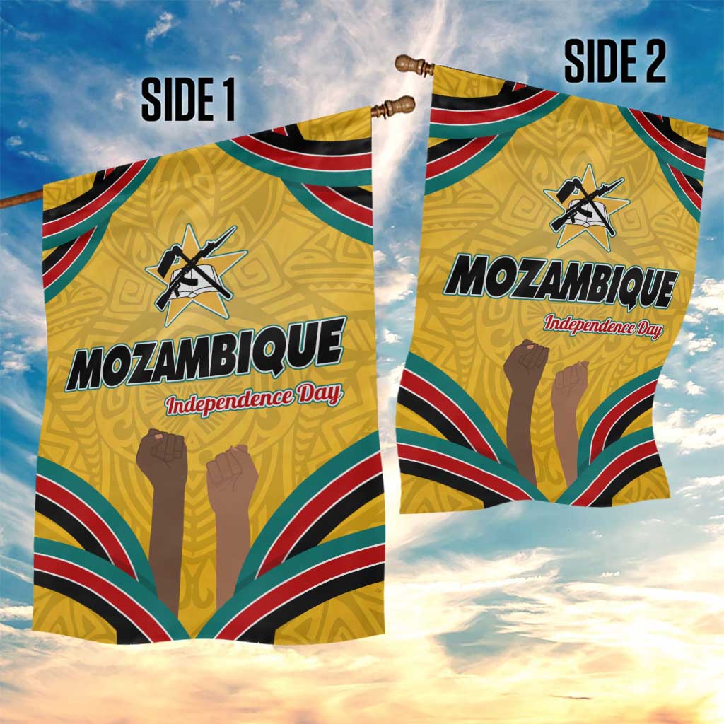 Mozambique Garden Flag with Yellow Red Green Swirl Design and Independence Day - Wonder Print Shop
