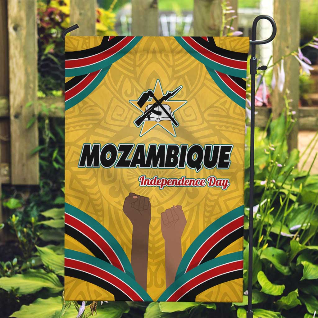 Mozambique Garden Flag with Yellow Red Green Swirl Design and Independence Day - Wonder Print Shop