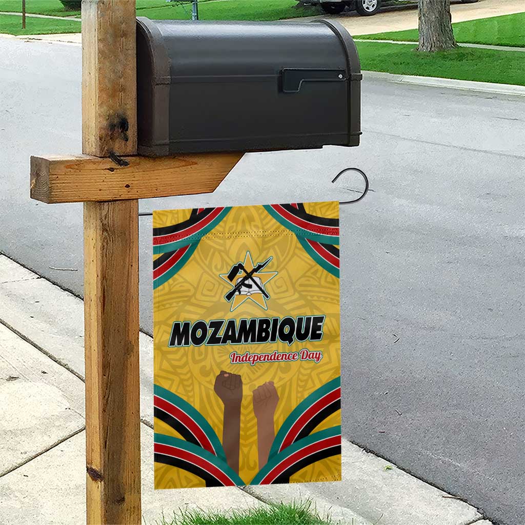 Mozambique Garden Flag with Yellow Red Green Swirl Design and Independence Day - Wonder Print Shop