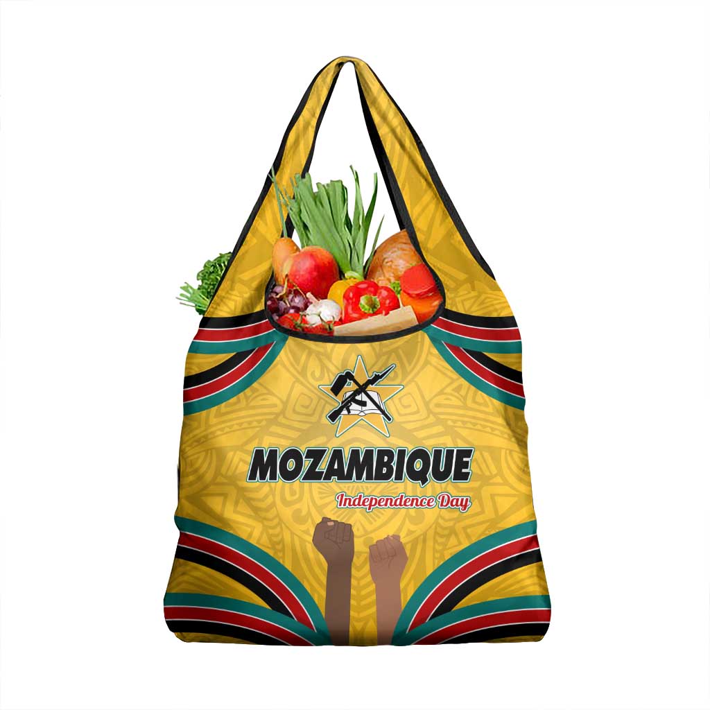 Mozambique Grocery Bag with Yellow Red Green Swirl Design and Independence Day - Wonder Print Shop