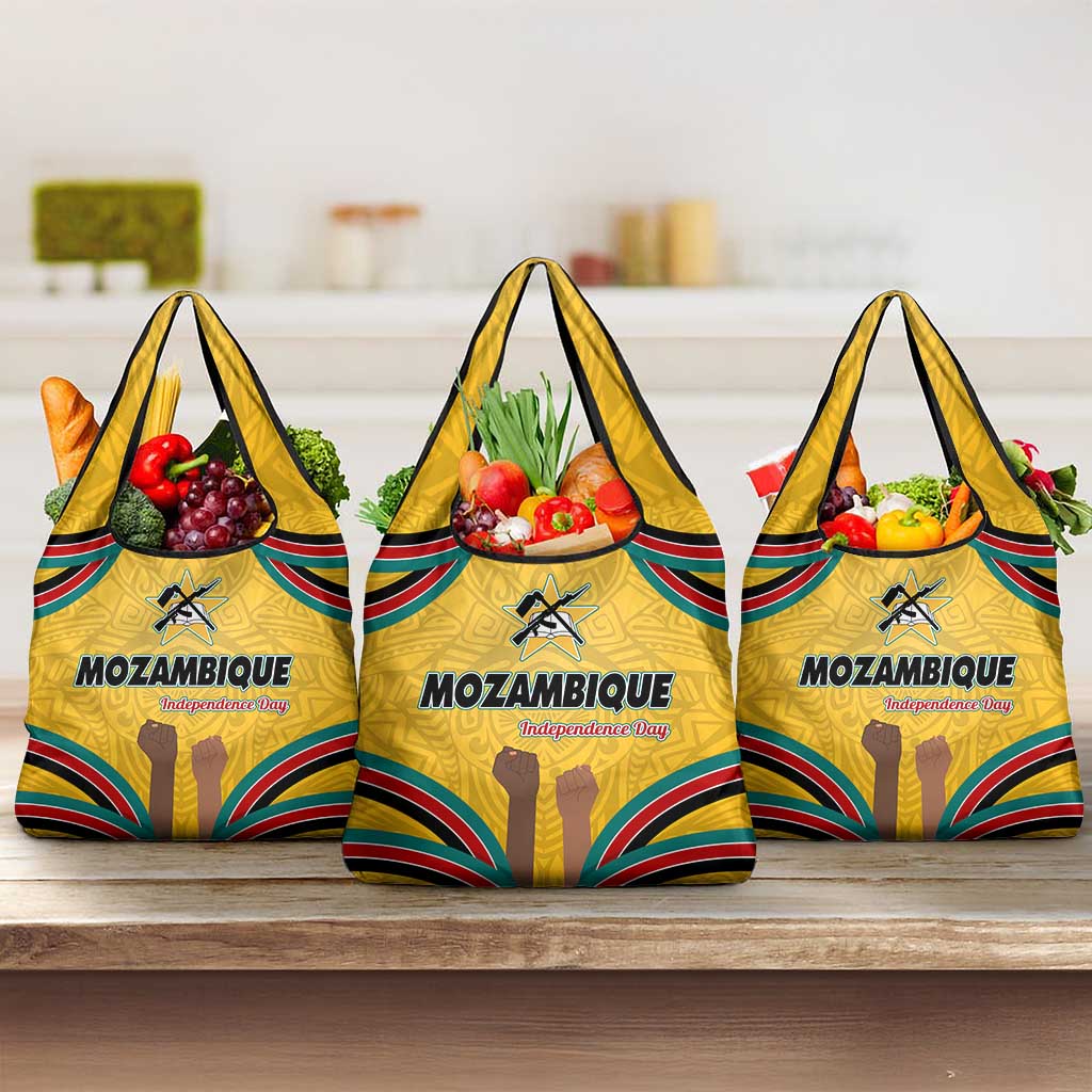 Mozambique Grocery Bag with Yellow Red Green Swirl Design and Independence Day - Wonder Print Shop