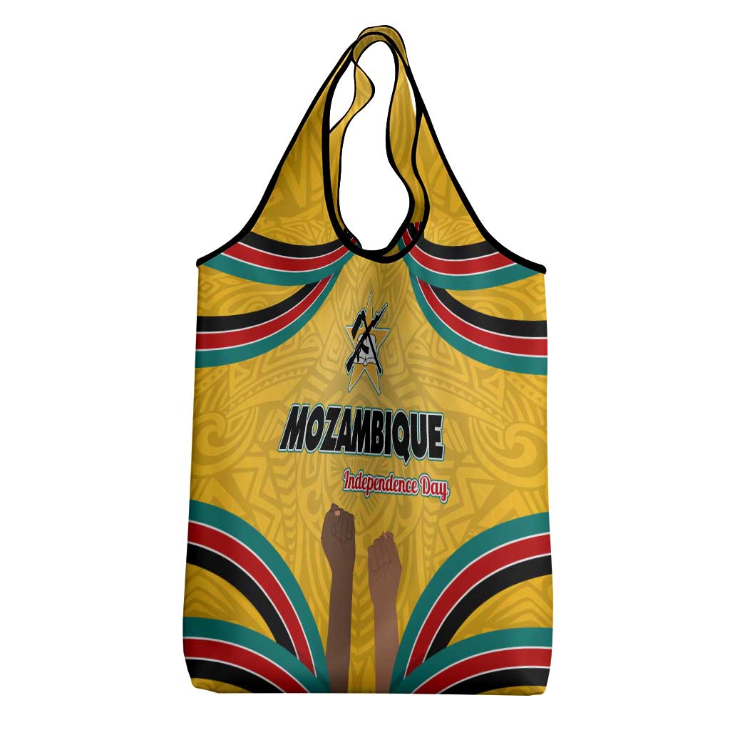 Mozambique Grocery Bag with Yellow Red Green Swirl Design and Independence Day - Wonder Print Shop