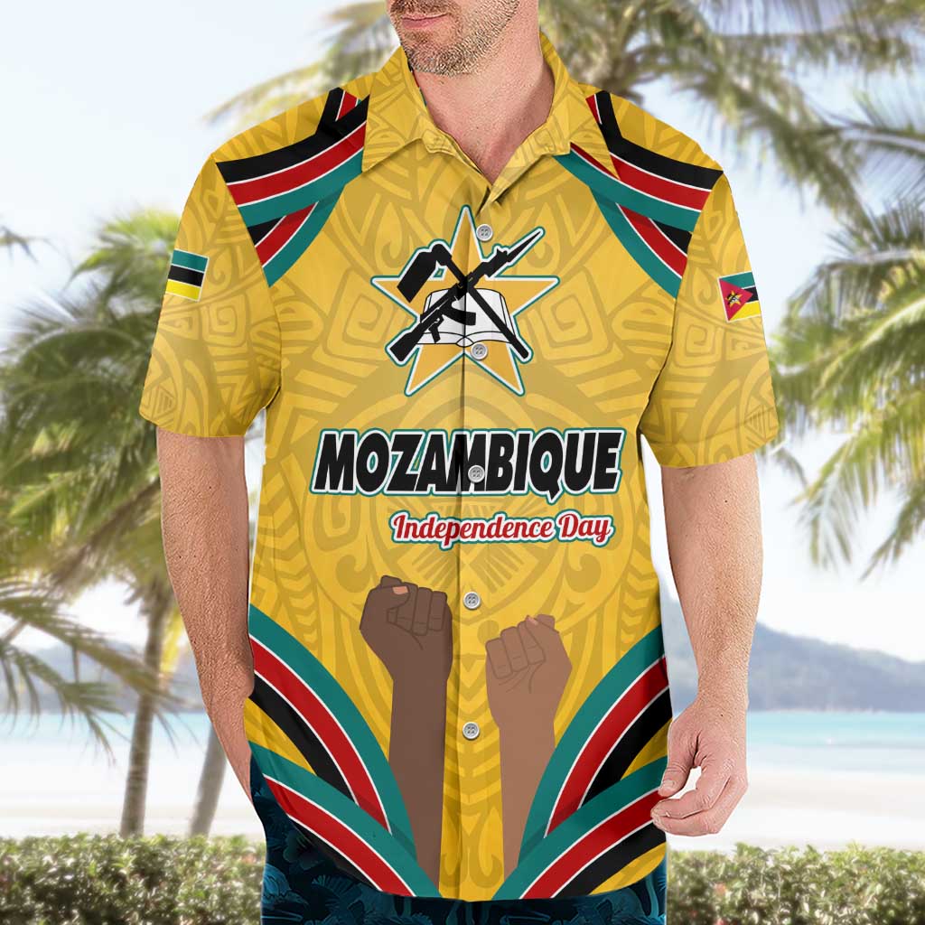 Mozambique Hawaiian Shirt with Yellow Red Green Swirl Design and Independence Day - Wonder Print Shop