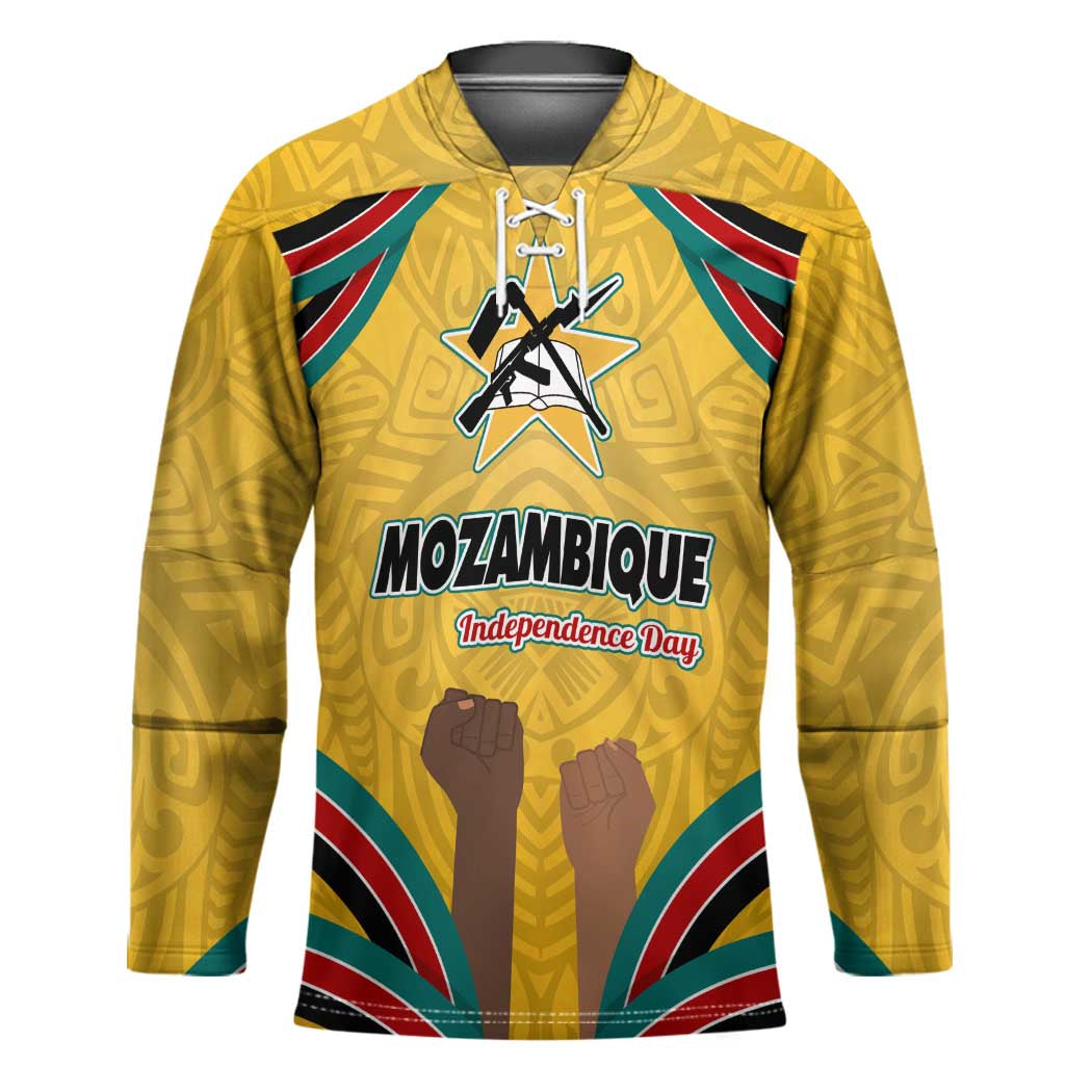 Mozambique Hockey Jersey with Yellow Red Green Swirl Design and Independence Day - Wonder Print Shop