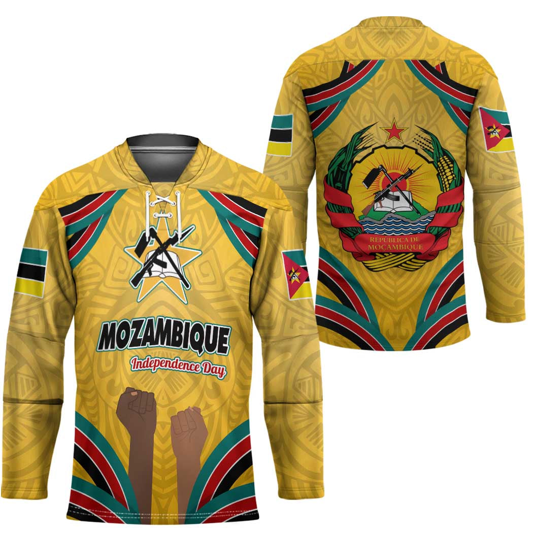 Mozambique Hockey Jersey with Yellow Red Green Swirl Design and Independence Day - Wonder Print Shop