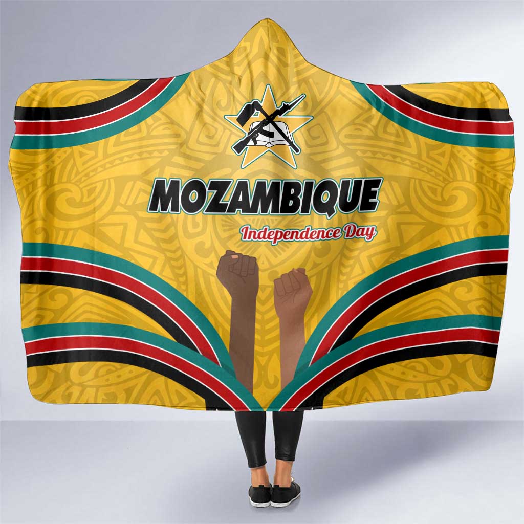 Mozambique Hooded Blanket with Yellow Red Green Swirl Design and Independence Day - Wonder Print Shop