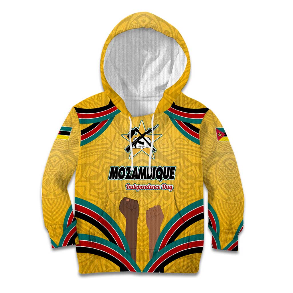 Mozambique Kid Hoodie with Yellow Red Green Swirl Design and Independence Day - Wonder Print Shop