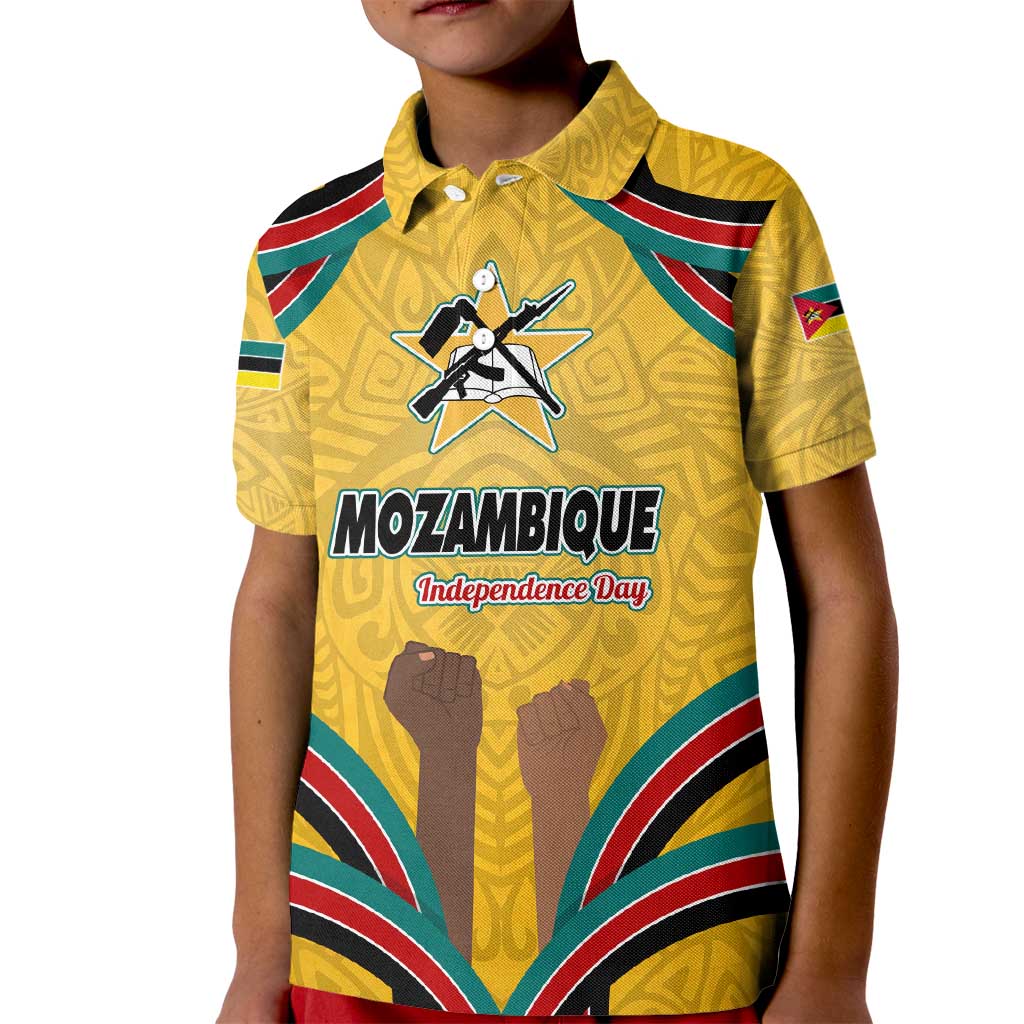 Mozambique Kid Polo Shirt with Yellow Red Green Swirl Design and Independence Day - Wonder Print Shop