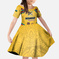 Mozambique Kid Short Sleeve Dress with Yellow Red Green Swirl Design and Independence Day - Wonder Print Shop
