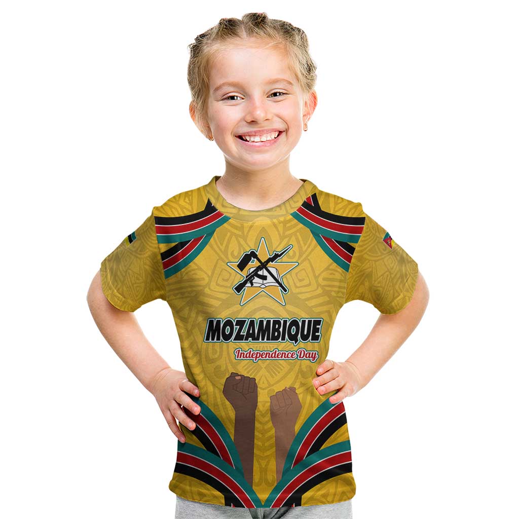 Mozambique Kid T Shirt with Yellow Red Green Swirl Design and Independence Day - Wonder Print Shop