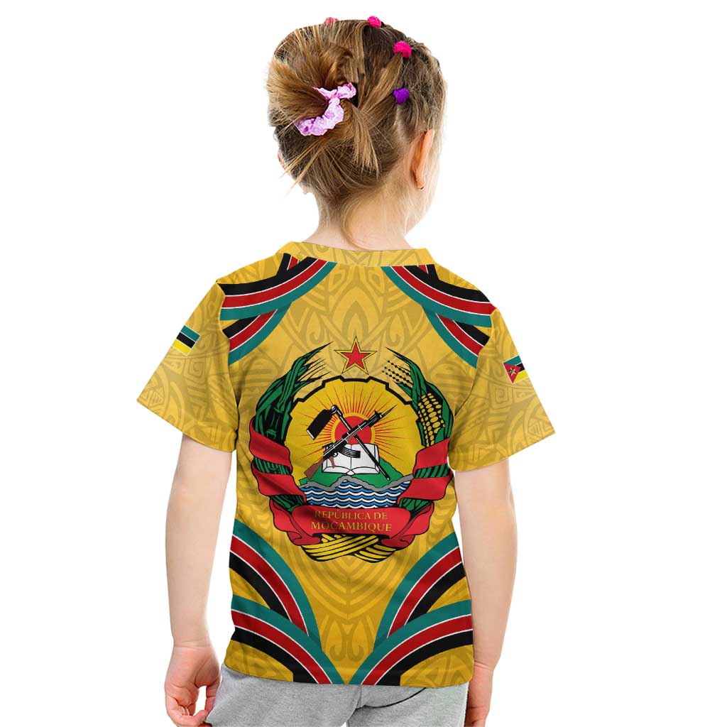 Mozambique Kid T Shirt with Yellow Red Green Swirl Design and Independence Day - Wonder Print Shop