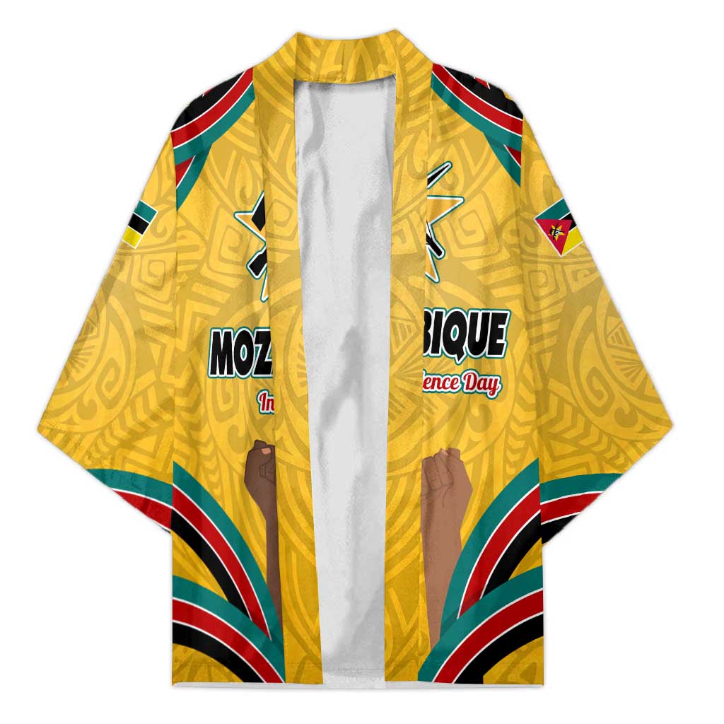 Mozambique Kimono with Yellow Red Green Swirl Design and Independence Day - Wonder Print Shop