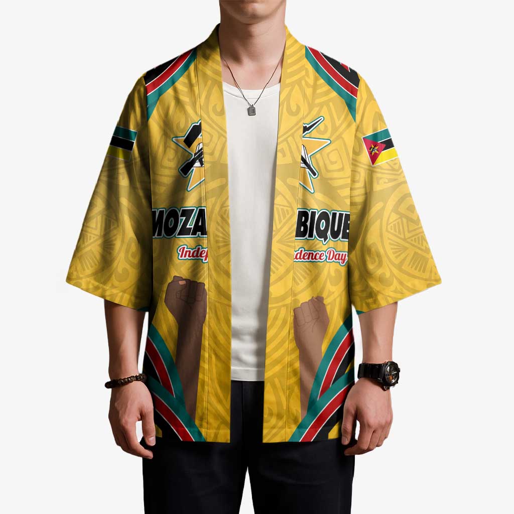 Mozambique Kimono with Yellow Red Green Swirl Design and Independence Day - Wonder Print Shop