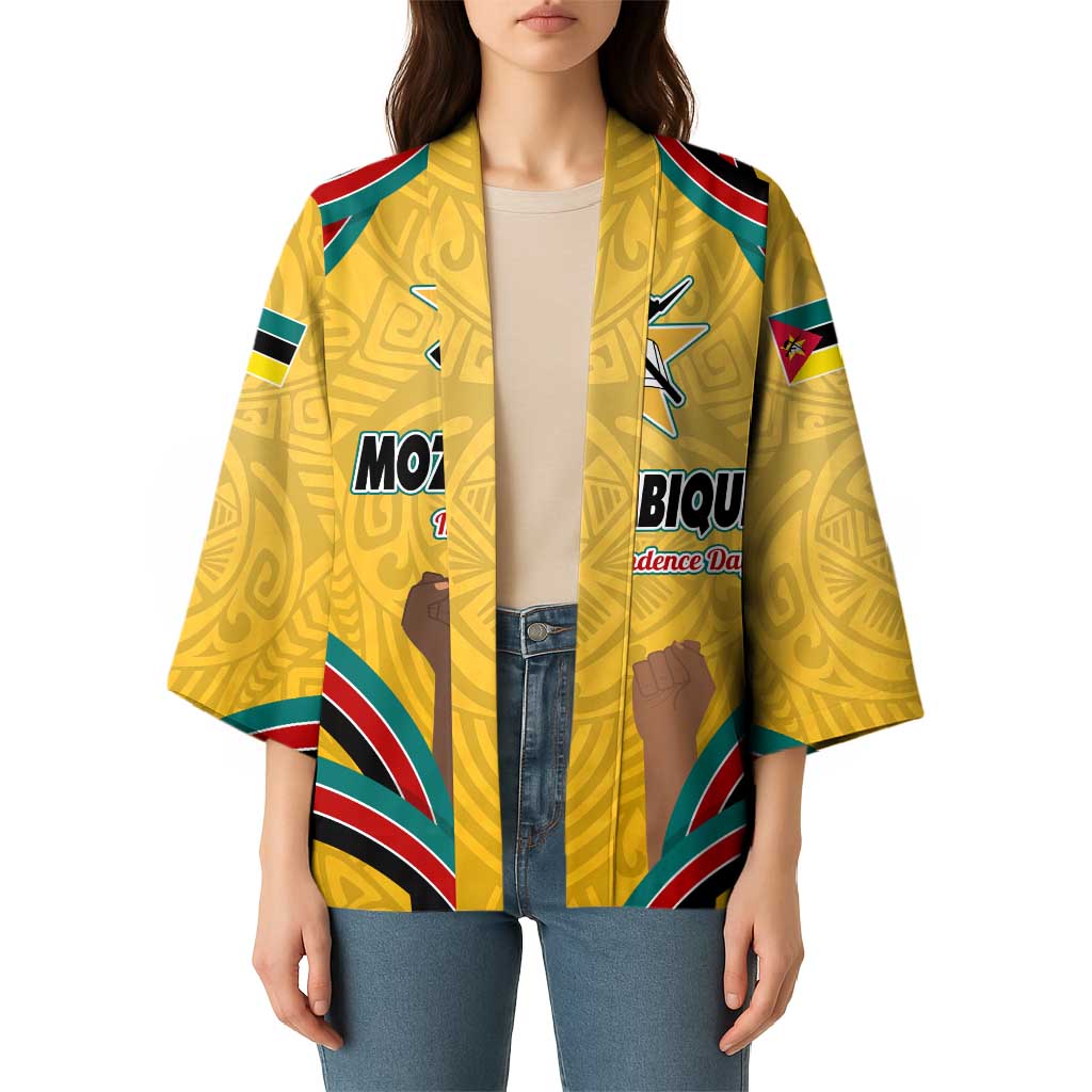 Mozambique Kimono with Yellow Red Green Swirl Design and Independence Day - Wonder Print Shop