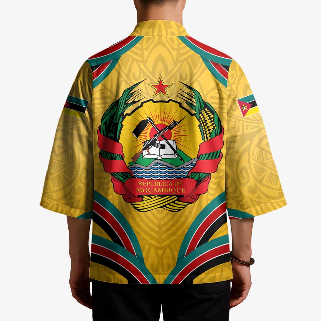 Mozambique Kimono with Yellow Red Green Swirl Design and Independence Day - Wonder Print Shop