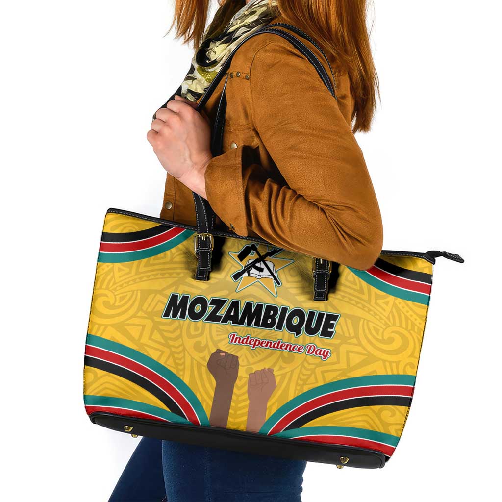 Mozambique Leather Tote Bag with Yellow Red Green Swirl Design and Independence Day - Wonder Print Shop