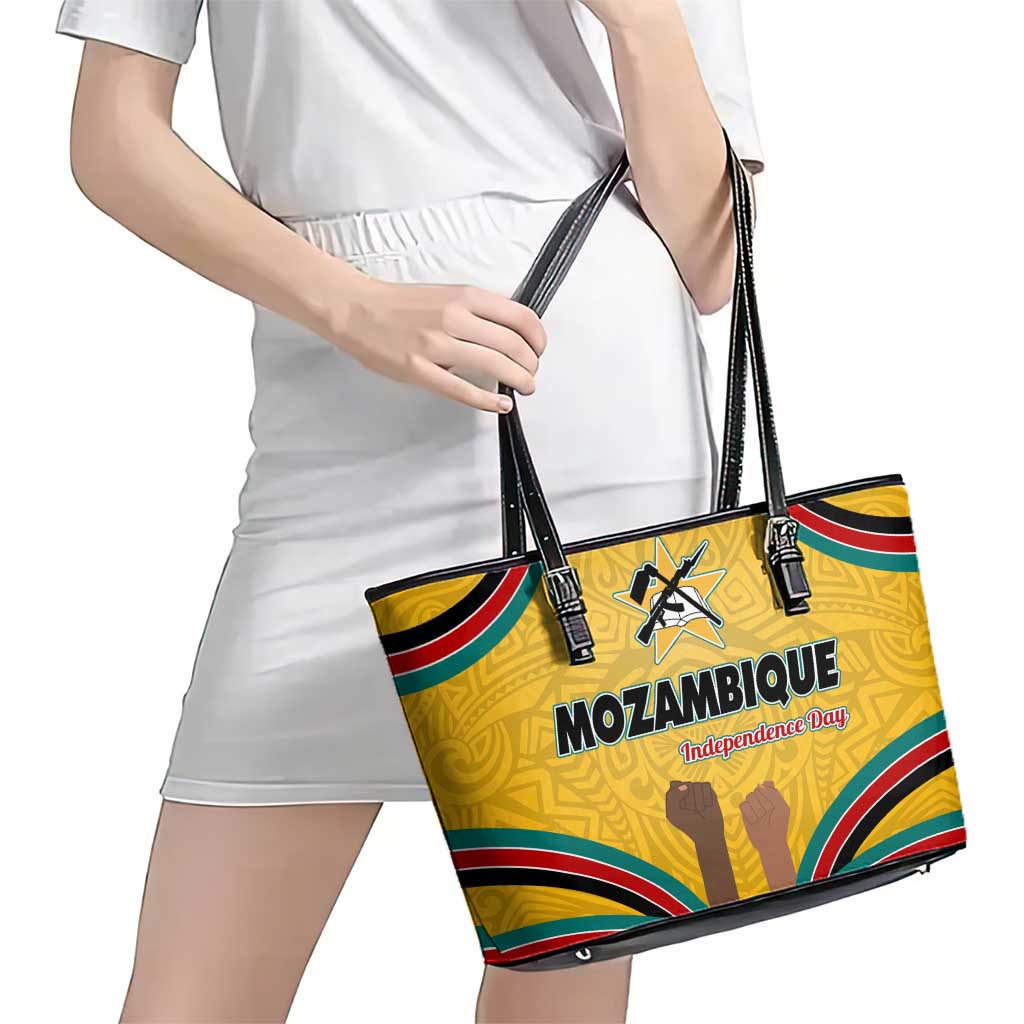 Mozambique Leather Tote Bag with Yellow Red Green Swirl Design and Independence Day - Wonder Print Shop
