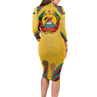 Mozambique Long Sleeve Bodycon Dress with Yellow Red Green Swirl Design and Independence Day - Wonder Print Shop