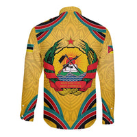 Mozambique Long Sleeve Button Shirt with Yellow Red Green Swirl Design and Independence Day - Wonder Print Shop