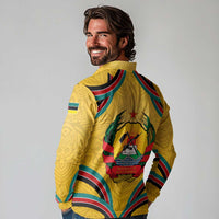 Mozambique Long Sleeve Polo Shirt with Yellow Red Green Swirl Design and Independence Day - Wonder Print Shop