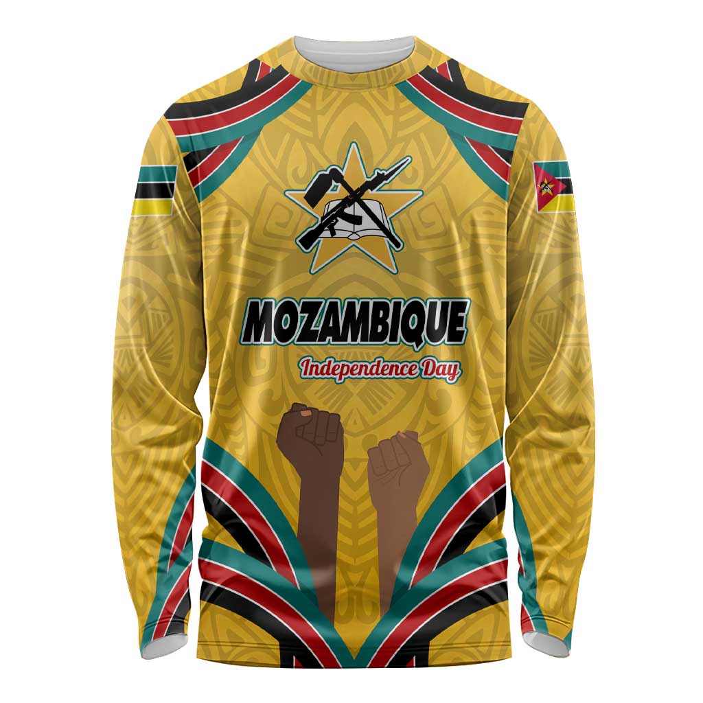 Mozambique Long Sleeve Shirt with Yellow Red Green Swirl Design and Independence Day - Wonder Print Shop