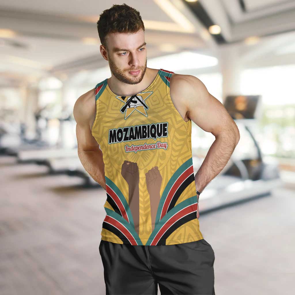 Mozambique Men Tank Top with Yellow Red Green Swirl Design and Independence Day - Wonder Print Shop