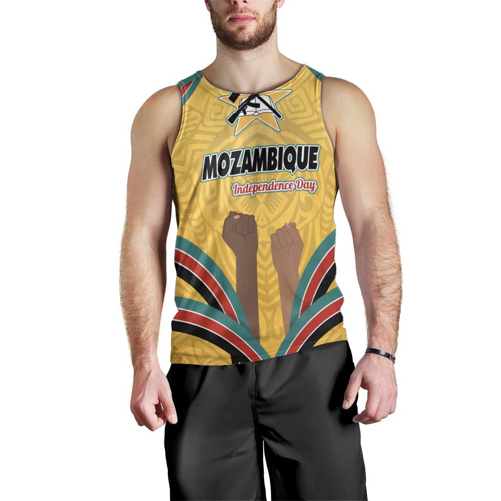 Mozambique Men Tank Top with Yellow Red Green Swirl Design and Independence Day - Wonder Print Shop