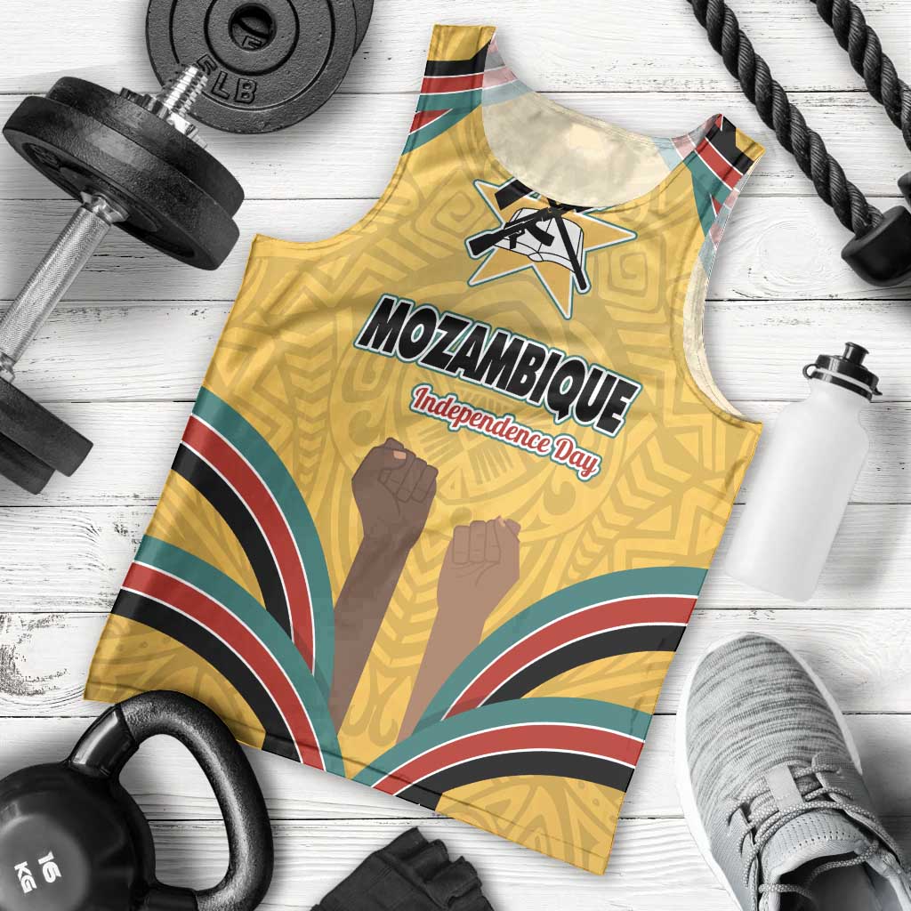 Mozambique Men Tank Top with Yellow Red Green Swirl Design and Independence Day - Wonder Print Shop
