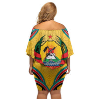 Mozambique Off Shoulder Short Dress with Yellow Red Green Swirl Design and Independence Day - Wonder Print Shop