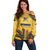 Mozambique Off Shoulder Sweater with Yellow Red Green Swirl Design and Independence Day - Wonder Print Shop