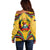 Mozambique Off Shoulder Sweater with Yellow Red Green Swirl Design and Independence Day - Wonder Print Shop