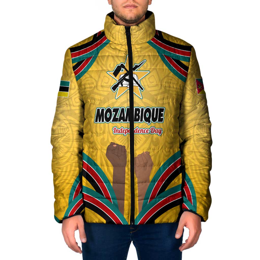 Mozambique Padded Jacket with Yellow Red Green Swirl Design and Independence Day - Wonder Print Shop