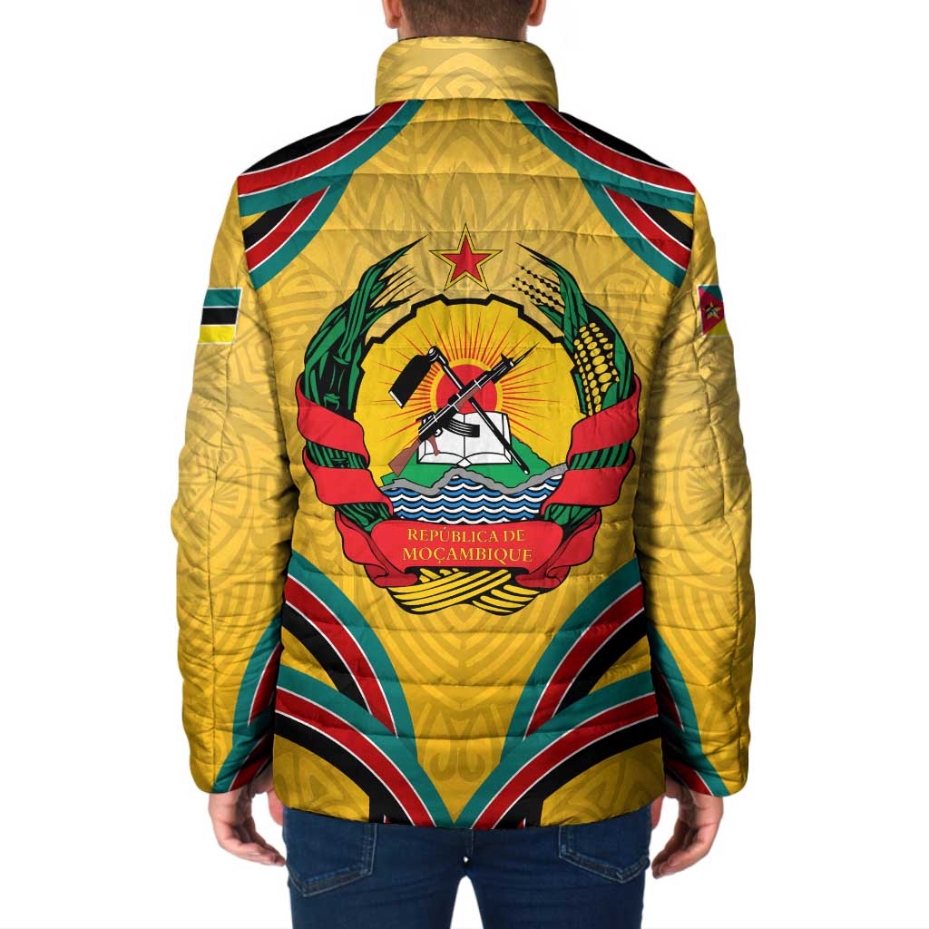 Mozambique Padded Jacket with Yellow Red Green Swirl Design and Independence Day - Wonder Print Shop