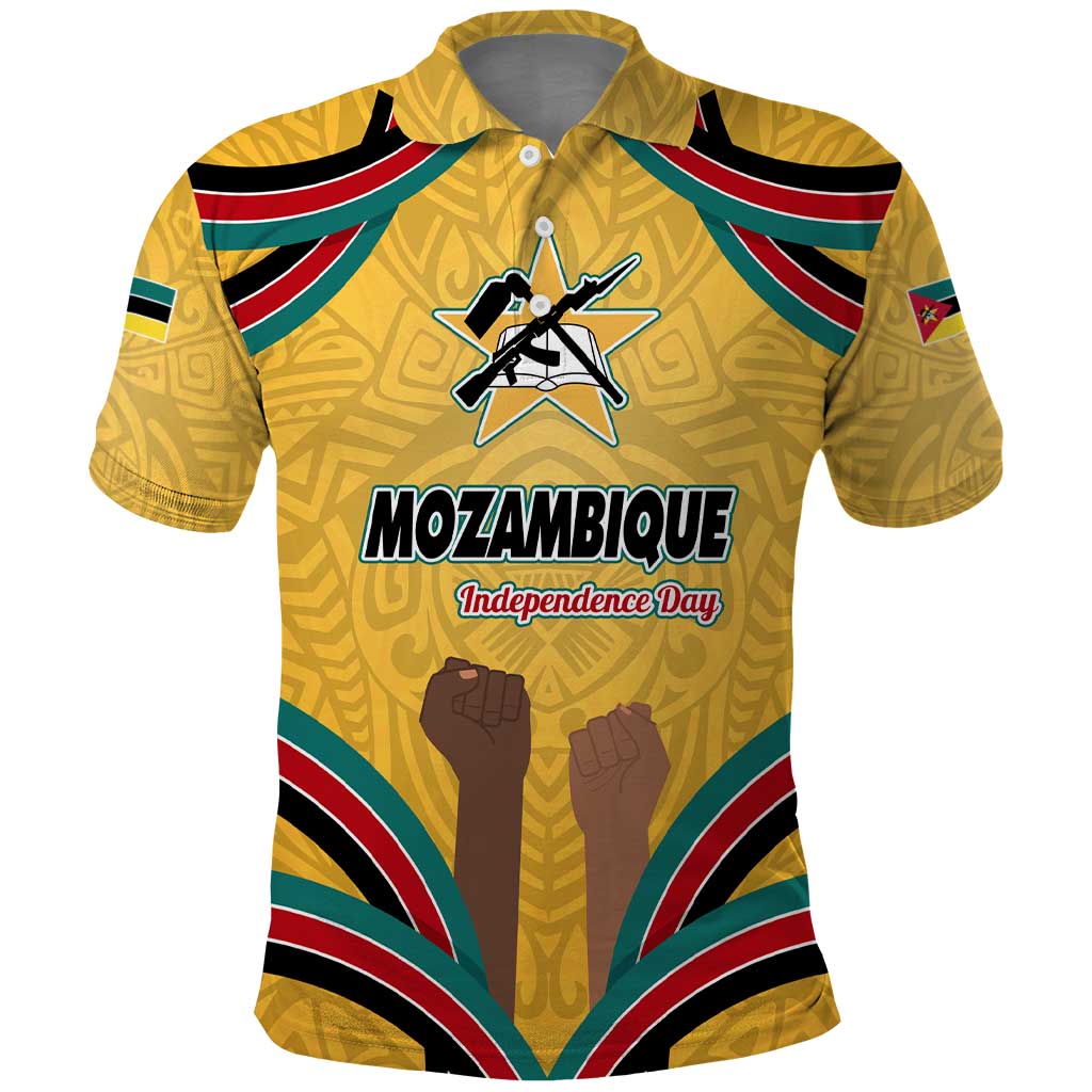 Mozambique Polo Shirt with Yellow Red Green Swirl Design and Independence Day - Wonder Print Shop