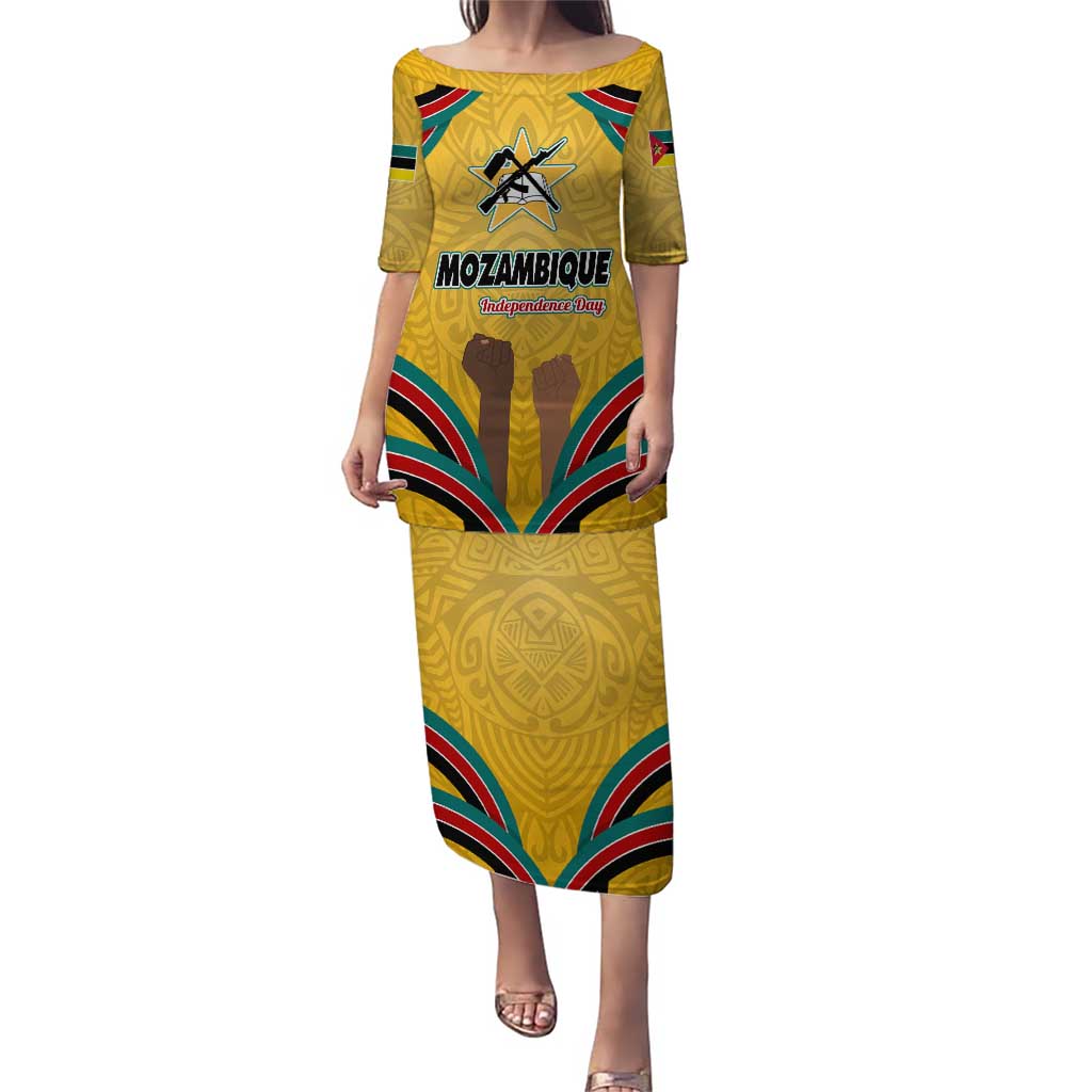 Mozambique Puletasi with Yellow Red Green Swirl Design and Independence Day - Wonder Print Shop