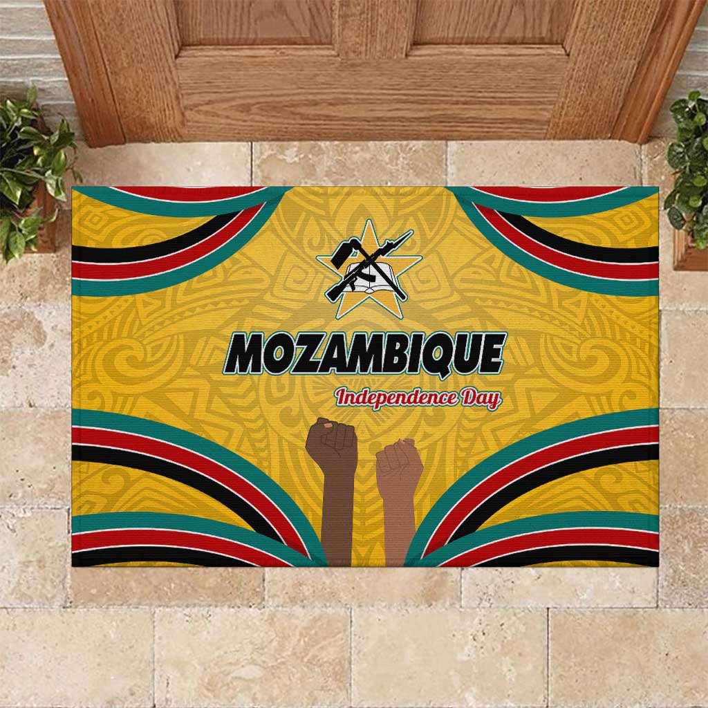 Mozambique Rubber Doormat with Yellow Red Green Swirl Design and Independence Day - Wonder Print Shop