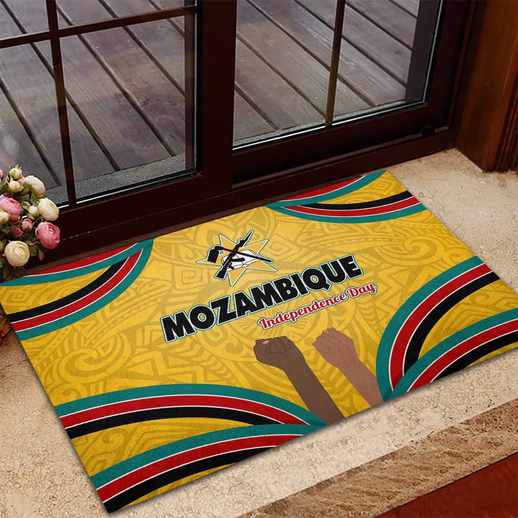 Mozambique Rubber Doormat with Yellow Red Green Swirl Design and Independence Day - Wonder Print Shop