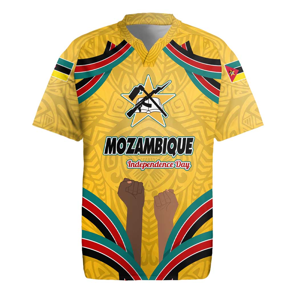 Mozambique Rugby Jersey with Yellow Red Green Swirl Design and Independence Day - Wonder Print Shop