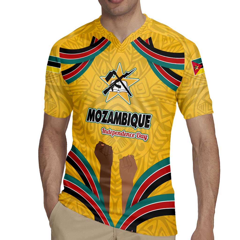 Mozambique Rugby Jersey with Yellow Red Green Swirl Design and Independence Day - Wonder Print Shop