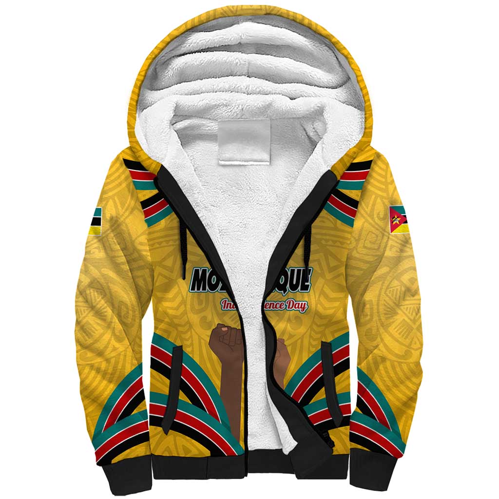 Mozambique Sherpa Hoodie with Yellow Red Green Swirl Design and Independence Day - Wonder Print Shop