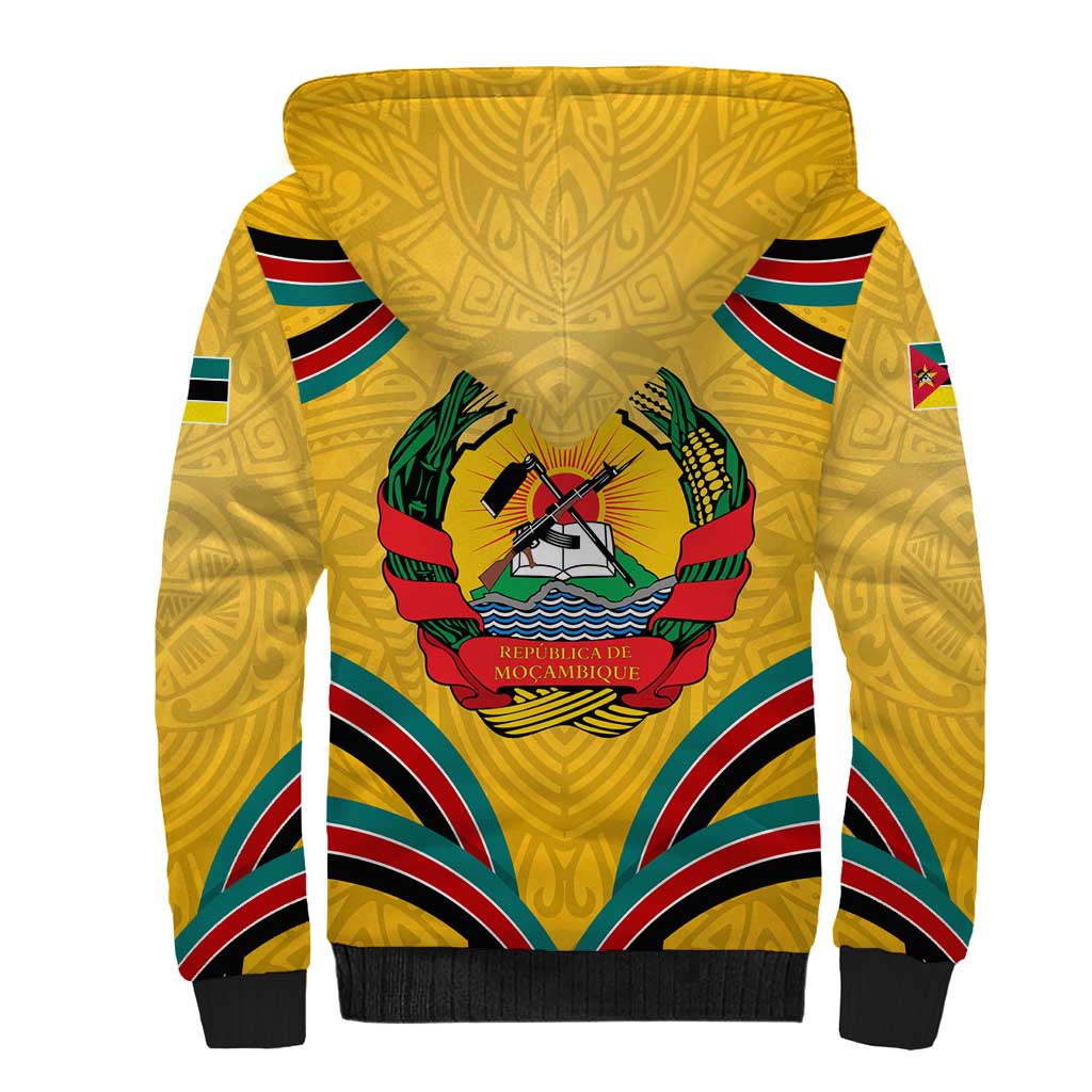 Mozambique Sherpa Hoodie with Yellow Red Green Swirl Design and Independence Day - Wonder Print Shop