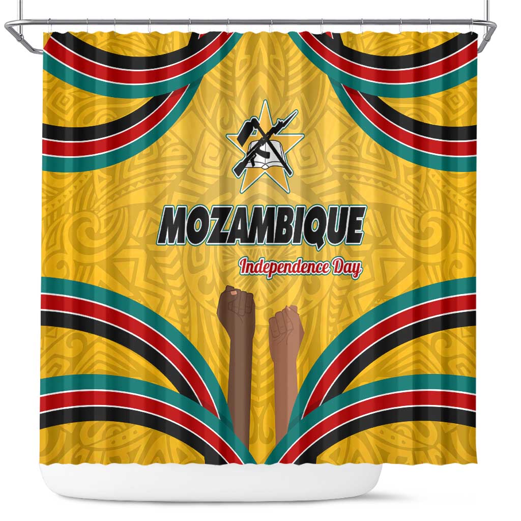 Mozambique Shower Curtain with Yellow Red Green Swirl Design and Independence Day - Wonder Print Shop