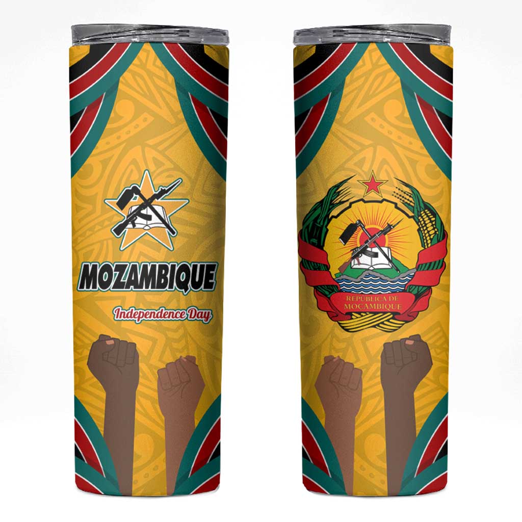 Mozambique Skinny Tumbler with Yellow Red Green Swirl Design and Independence Day - Wonder Print Shop