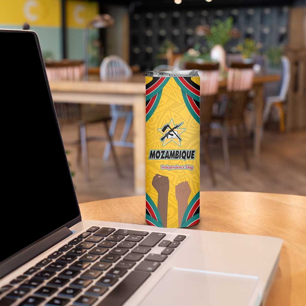 Mozambique Skinny Tumbler with Yellow Red Green Swirl Design and Independence Day - Wonder Print Shop