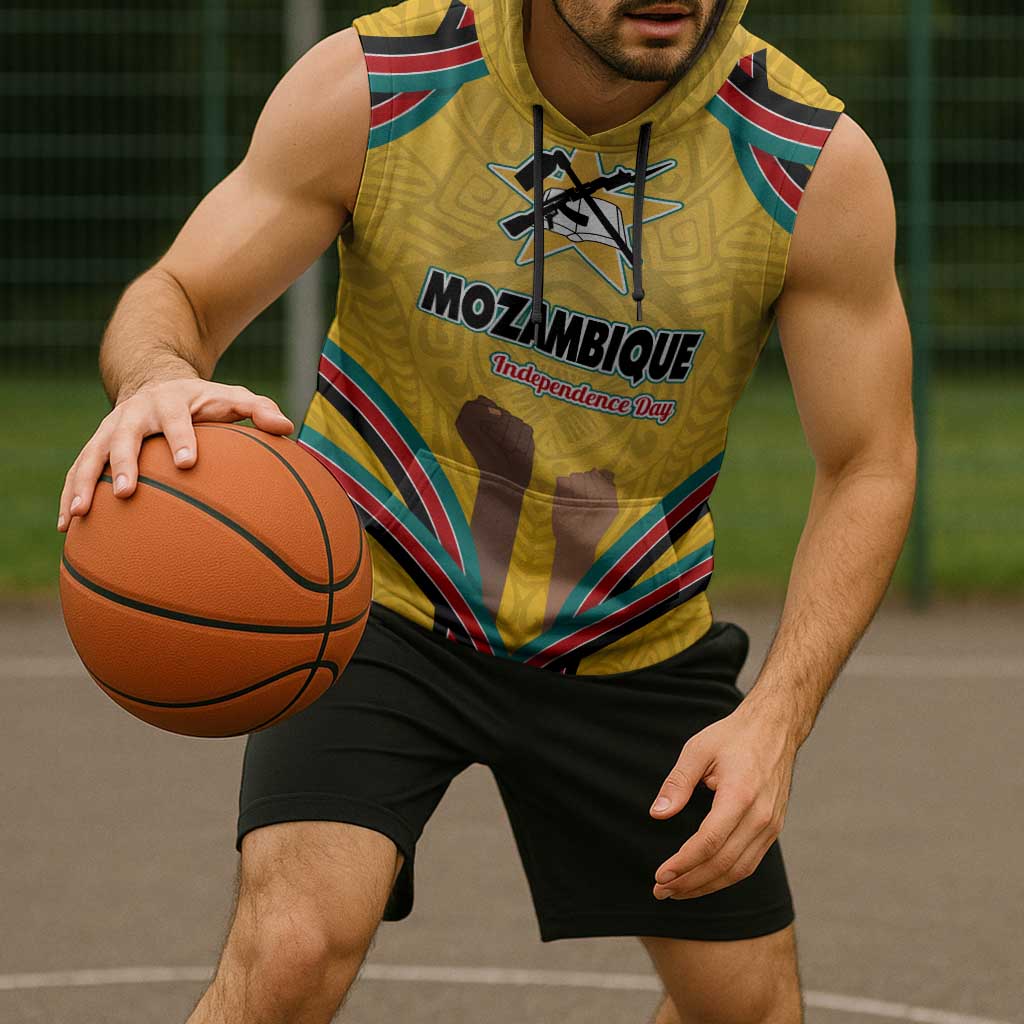 Mozambique Sleeveless Hoodie with Yellow Red Green Swirl Design and Independence Day - Wonder Print Shop