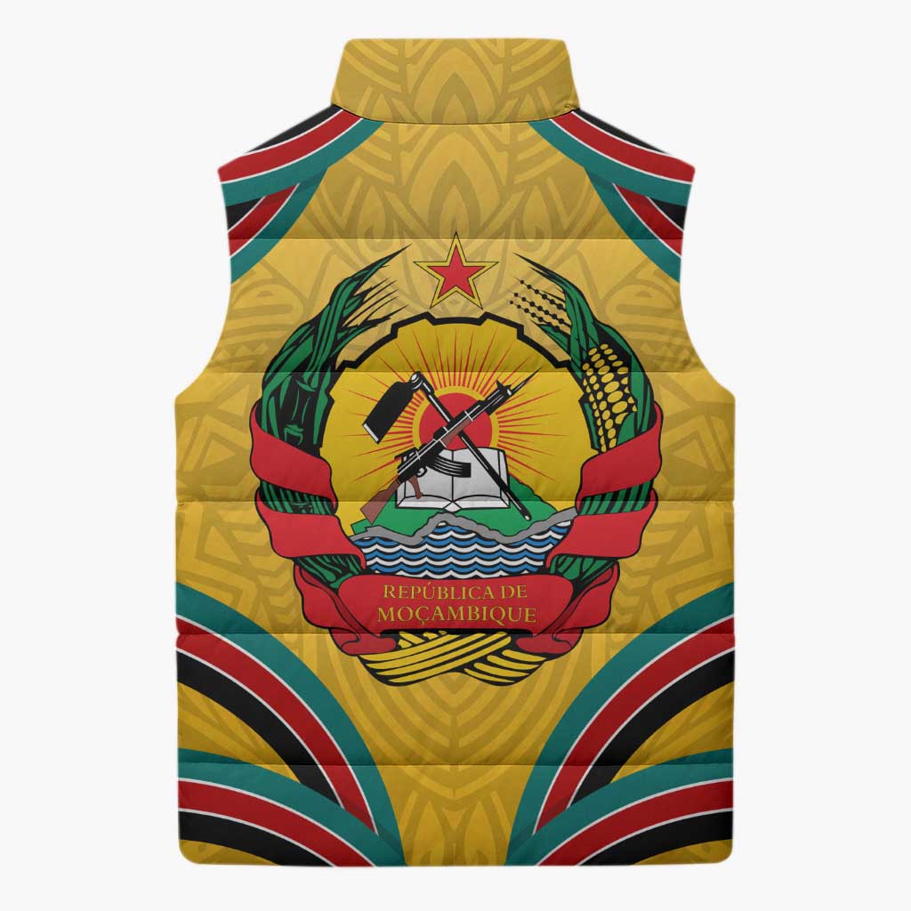 Mozambique Sleeveless Puffer Jacket with Yellow Red Green Swirl Design and Independence Day - Wonder Print Shop
